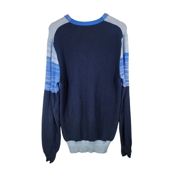 Moods Of Norway Mens V-Neck Blue Striped Sweater Size L 100% Cotton - Picture 2 of 6